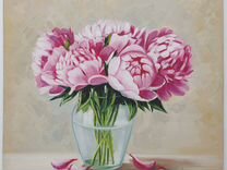 Розовые пионы в вазе. Картина маслом на холс�те
