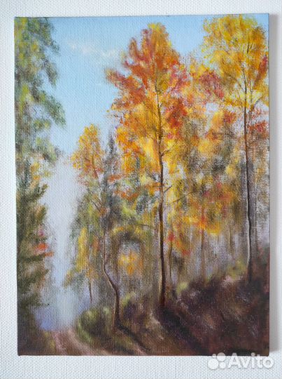 Картины маслом, мини, 20*15, осень, лесной пейзаж