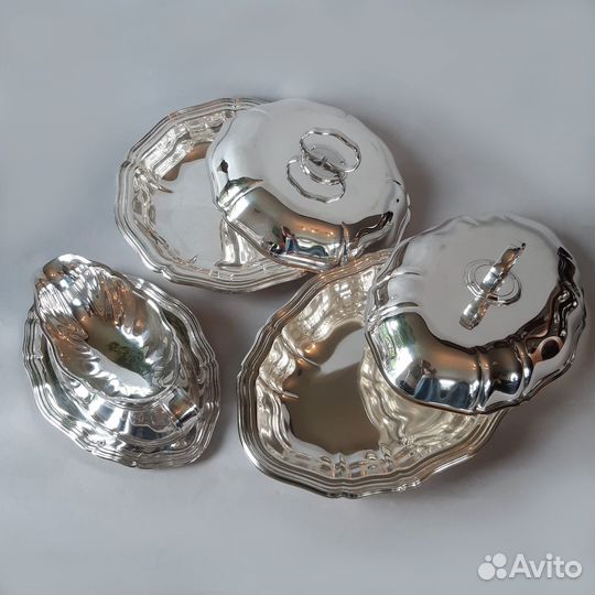 Соусник и блюда посеребренные F.W.Quist