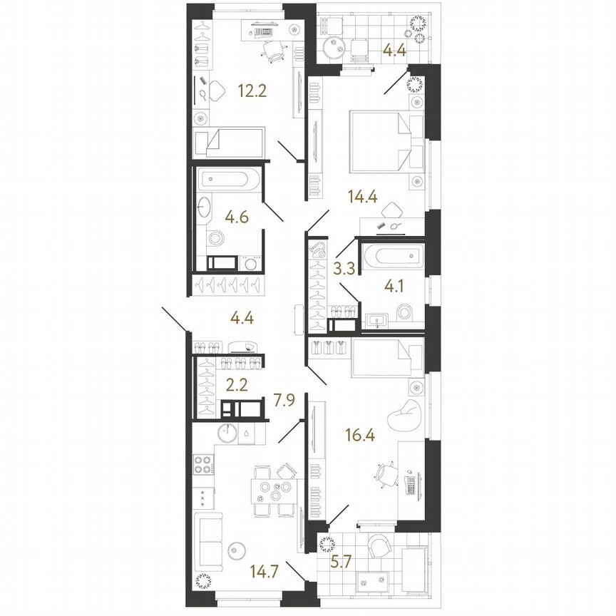 3-к. квартира, 84,2 м², 10/12 эт.