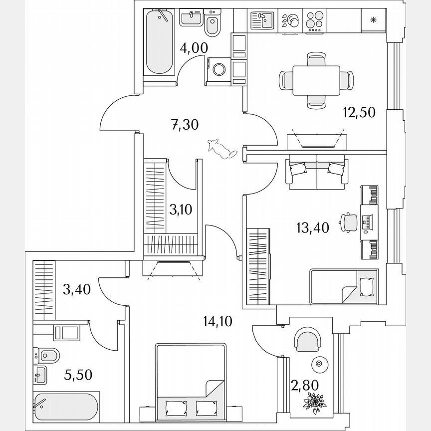 2-к. квартира, 64,7 м², 9/13 эт.