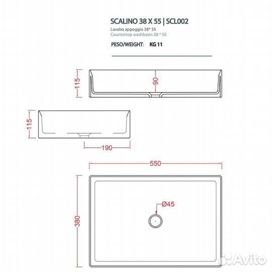Artceram scalino Раковина арт. SCL002 37 00
