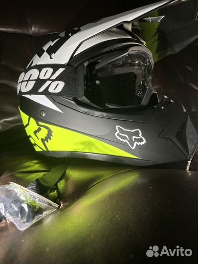 Шлем для кросса/эндуро, Fox с очками 100%