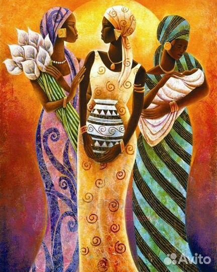 Алмазная мозаика 40x50 Три темнокожие девушки в цв