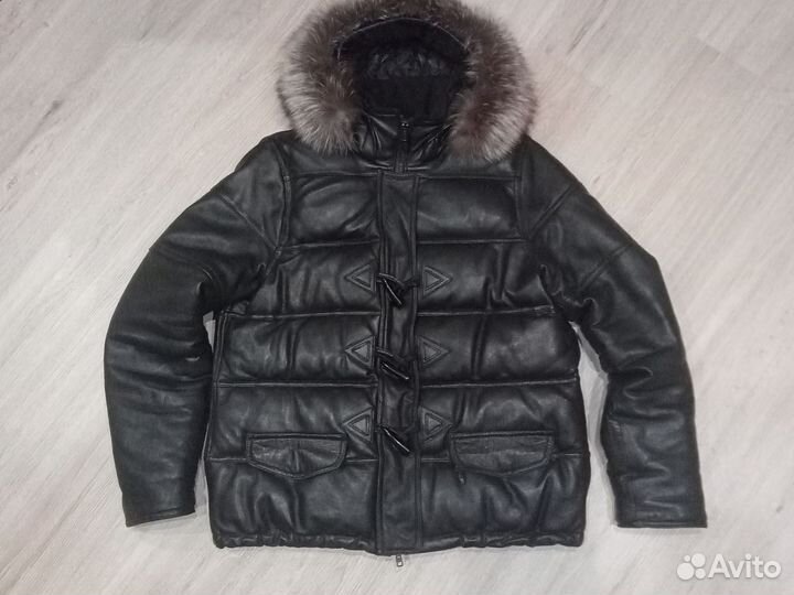 Женский кожаный пуховик 46 48