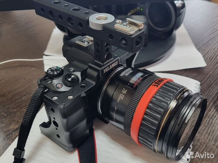 Canon EOS M50 + Viltrox EF-EOS M2 + клетка