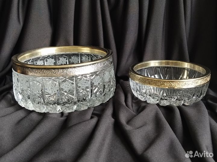 Хрустальные вазы с мельхиоровым ободком, СССР