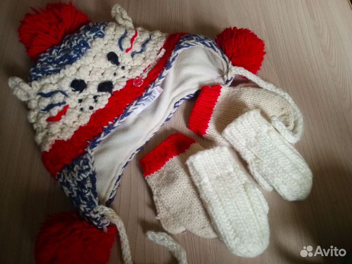 Комплект шапка, 2 пары варежек