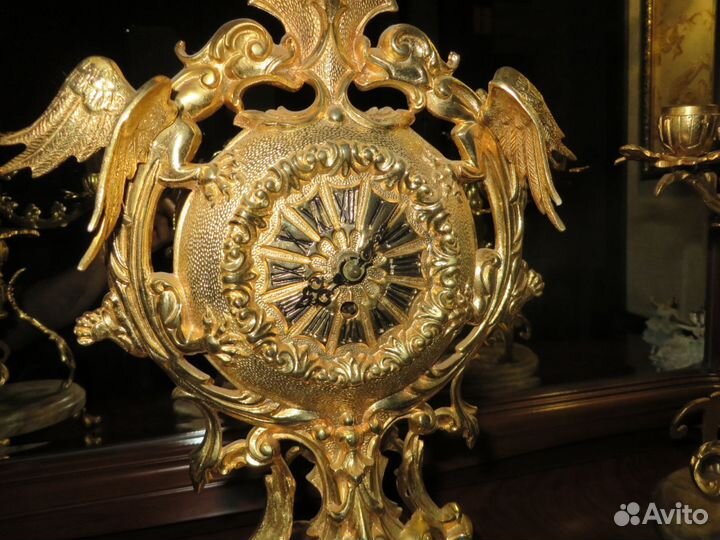 Каминные часы с канделябрами. Золоченая Бронза. Ге