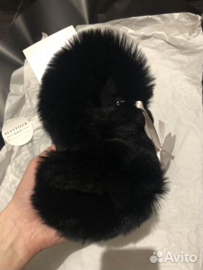 Набор меховые варежки кролик рекс и меховые наушни