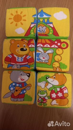 Мягкие кубики большие и развивающий коврик Мякиши