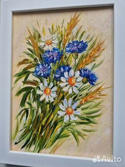 Картины маслом с цветами в рамах маки васильки