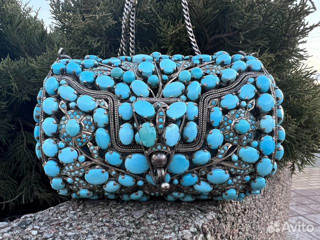 Серебряная сумка 925 винтаж бирюза