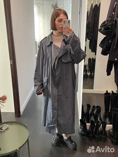 Плащ тренч серо-голубой 42-44 размера