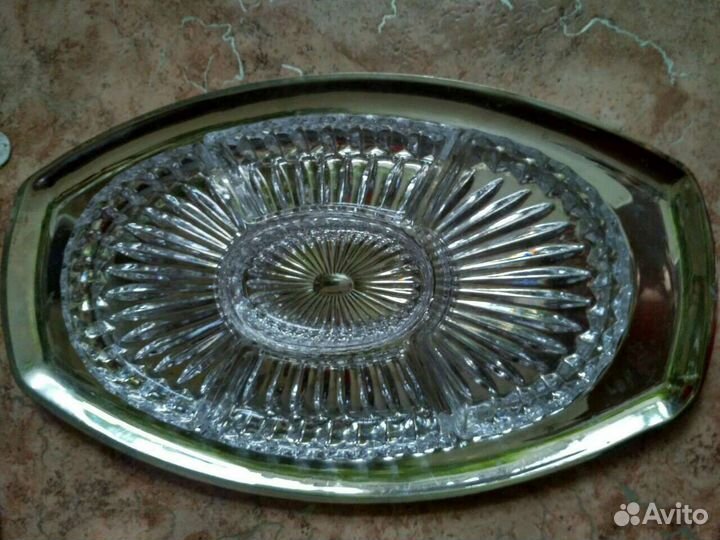 Менажница хрустальная на мельхиоровом подносе