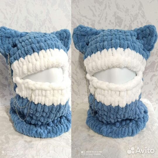 Шапка балаклава вязанная Кошка