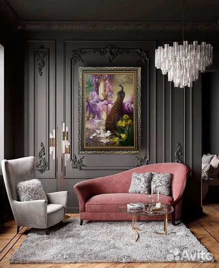 Картина маслом «Павлин и голуби»Долгополый А. А