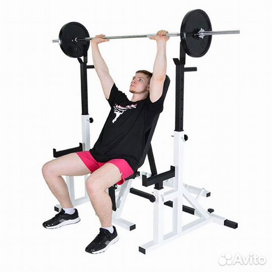 Стойка со страховкой + скамья жима комплект белый