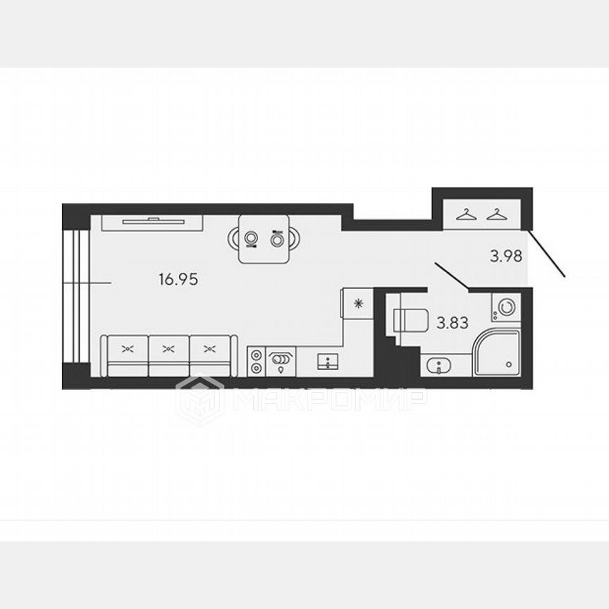 Квартира-студия, 24,8 м², 18/22 эт.