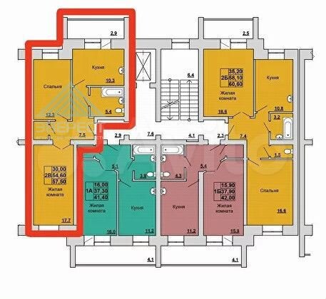 2-к. квартира, 57,5 м², 4/7 эт.
