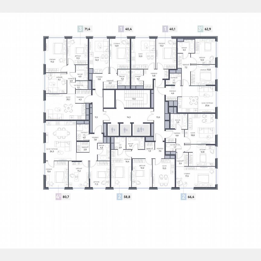 2-к. квартира, 58,8 м², 23/25 эт.