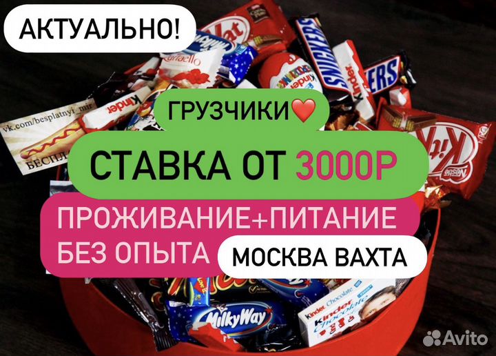 Свежая вакансия Грузчик сладостей Вахта(Москва)