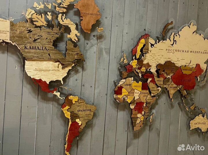 Карта мира из дерева, панно на стену