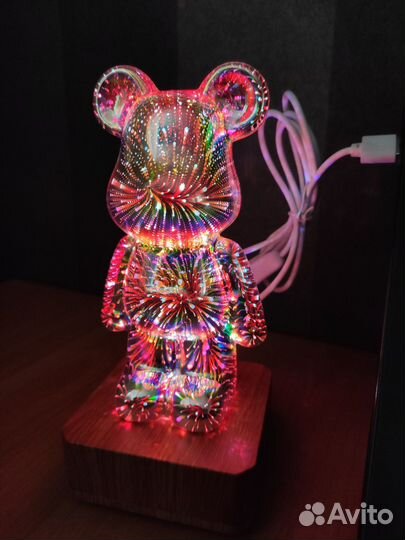 Сияющий мишка светильник ночник bearbrick 3D