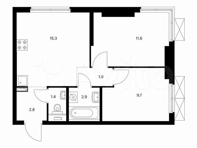 2-к. квартира, 45,6 м², 20/33 эт.
