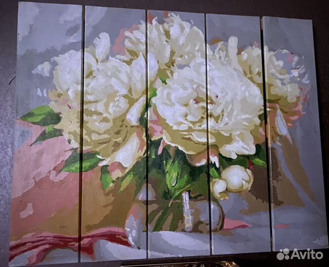 Картина на дереве «Пионы»