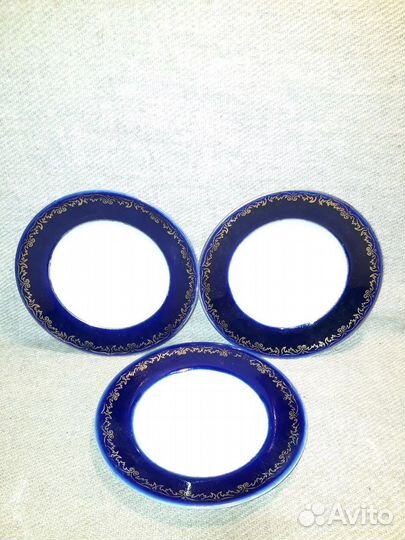 Пирожковые десертные тарелки кобальт лфз СССР 3 шт