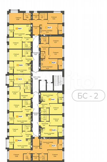 2-к. квартира, 64,7 м², 6/9 эт.