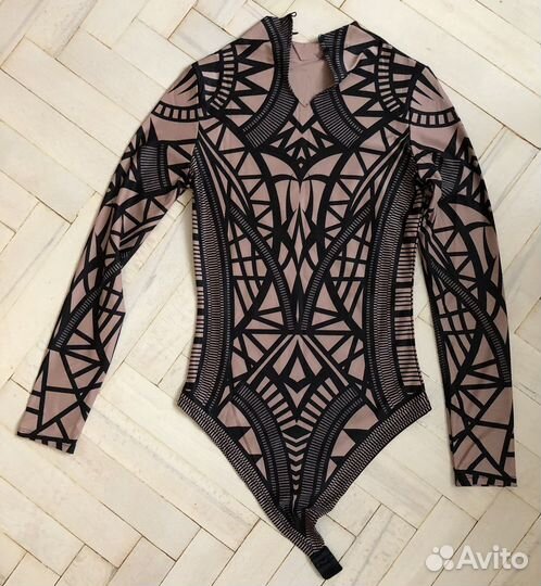 Боди с длинным рукавом принт тату