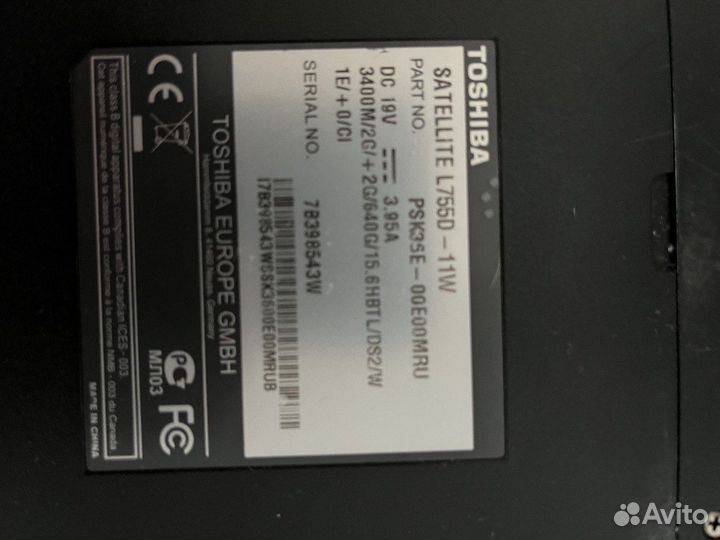 Продам ноутбук Toshiba Satellite L755D-11W