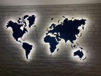 Карта мира из дерева черная в Махачкала