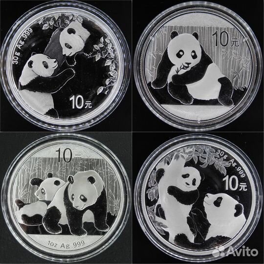 Панда Китай 10 юань, Серебро 999