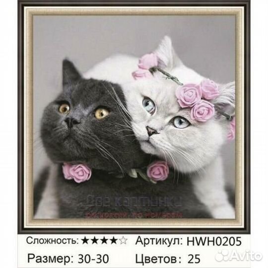 Алмазная мозаика 30x30 Кот и кошечка с украшениями