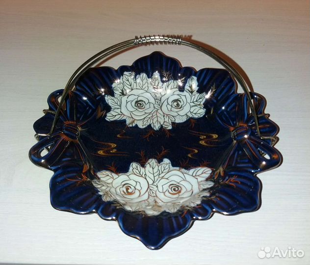 Ваза конфетница кобальт роспись золото, Красота