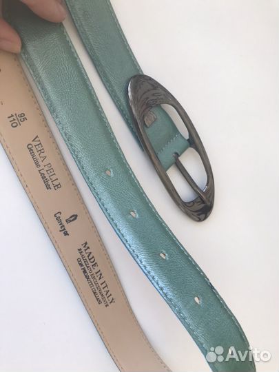 Ремешок итальянский лакированный голубой натур.кож