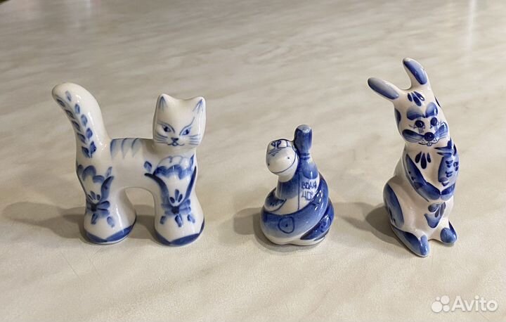 Фигурки Гжель СССР Кот Заяц Змея