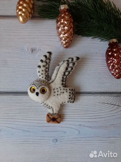 Брошь из шерсти. Валяние.Сова. Гарри Поттер