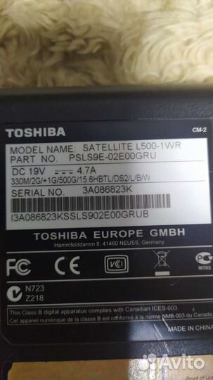 Toshiba satellite L500 на i3 на запчасти