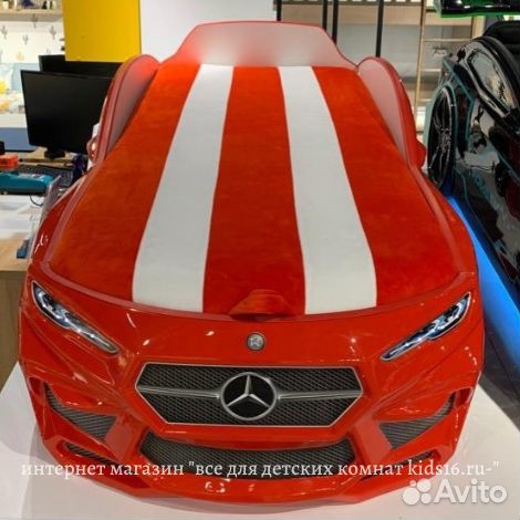 Кровать машинка с матрасом и ящиком красная