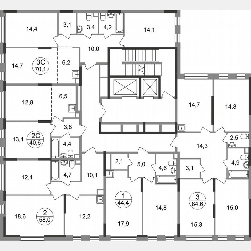 2-к. квартира, 40,6 м², 2/17 эт.