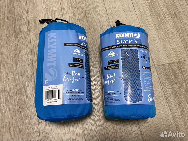 Надувной коврик klymit static V PAD синий