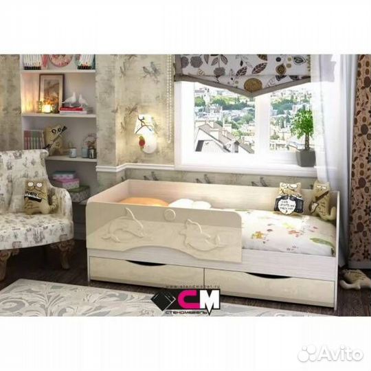 Кровать детская Алиса 1.8 с ящиками (ваниль)