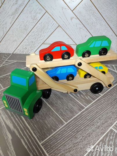Деревянный Автовоз, машины металлические, кран
