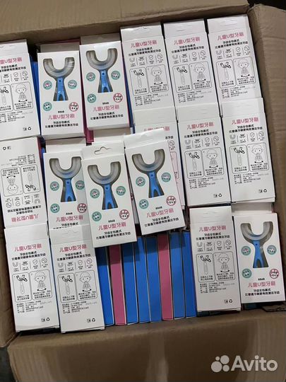 Детская зубная щетка U образная Оптом 6-12 голубая