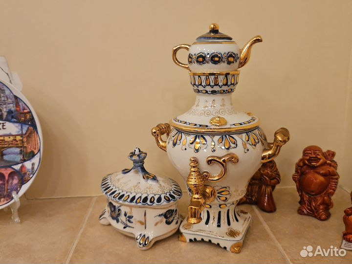 Самовар, сахарница Гжель СССР