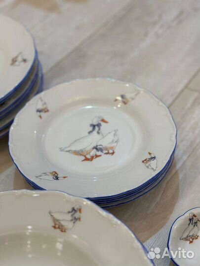 Сервиз столовый Гуси Чехия оригинал красотень